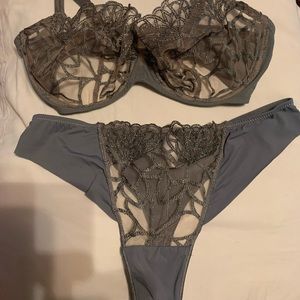 Matching Simone Perele 32DDD grey Demi bra medium panties